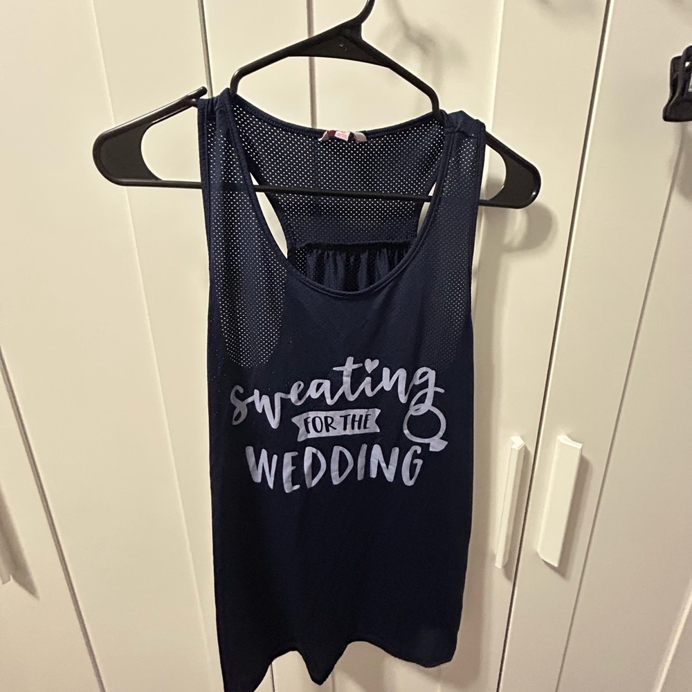 Sweating for the Wedding Tank Top – Navy Bridal Workout Shirt (Size M)